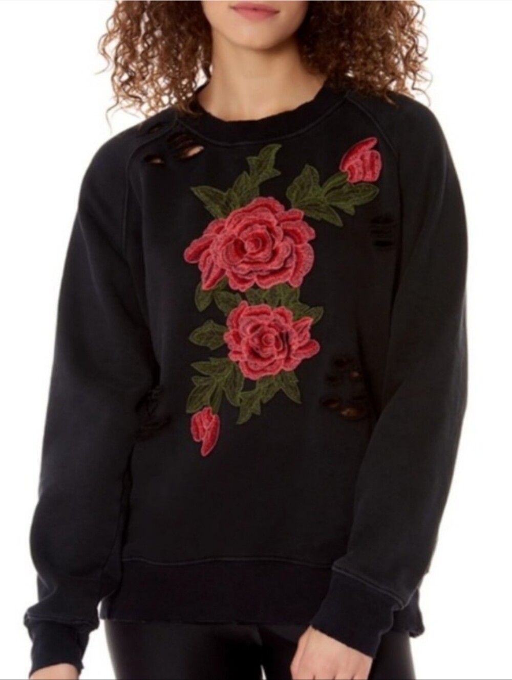 Emma and Sam Rose Distress Black Sweatshirt (Size S)